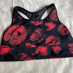 Floral Sports Bra & Matching Leggings Set- Red and Black-BLACK FRIDAY SPECIAL